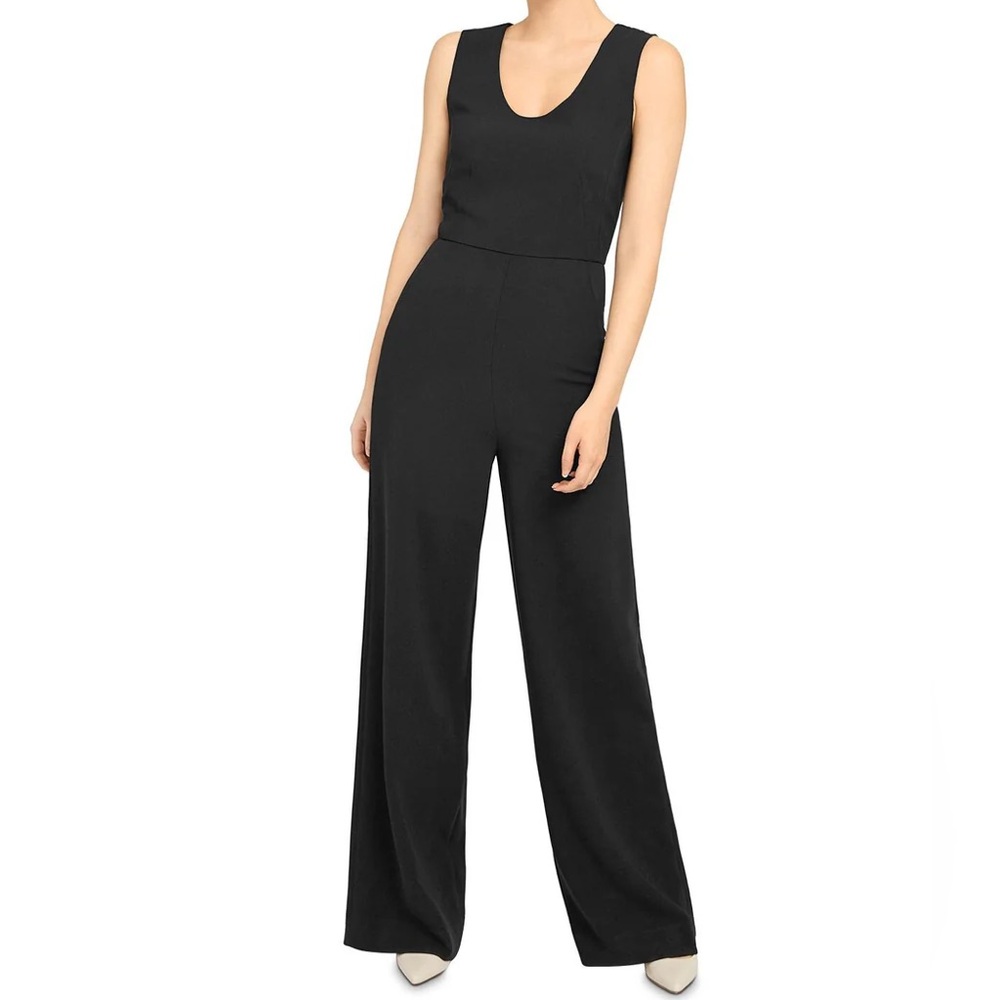 Theory Black Seamed Sleeveless Scoopneck Wide Leg Crepe Jumpsuit NWT Size 6
